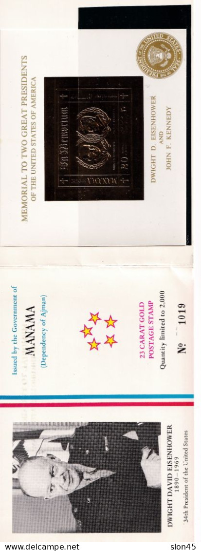 Manama 1970 Memorial Booklet Sheet 23K Gold USA Presidents MNH 15946 - Kennedy (John F.)