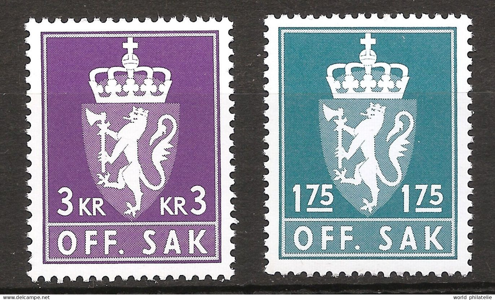 Norvège Norge 1982 N° Service 113 + 115 ** Couronne, Lion, Armoiries Nationales, Hache, Croix, Religion, Magnus VI, Or - Unused Stamps