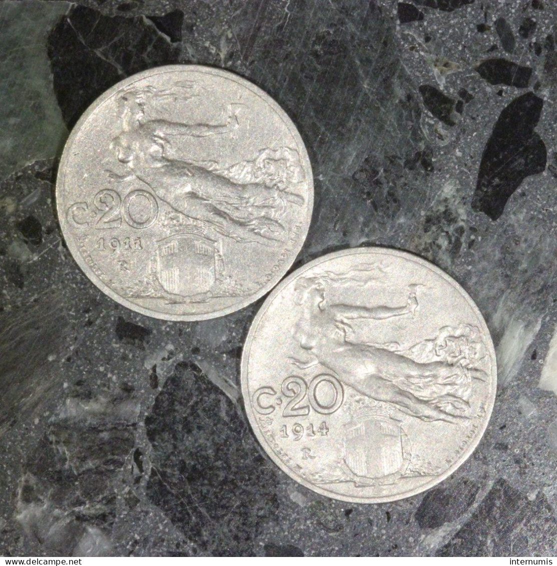 LOT (2) : 2 Centesimi 1911-R & 1914-R Italie / Italy, , 20 Centesimi , 1911 & 1914, , Nickel, ,
KM# - Lots & Kiloware - Coins
