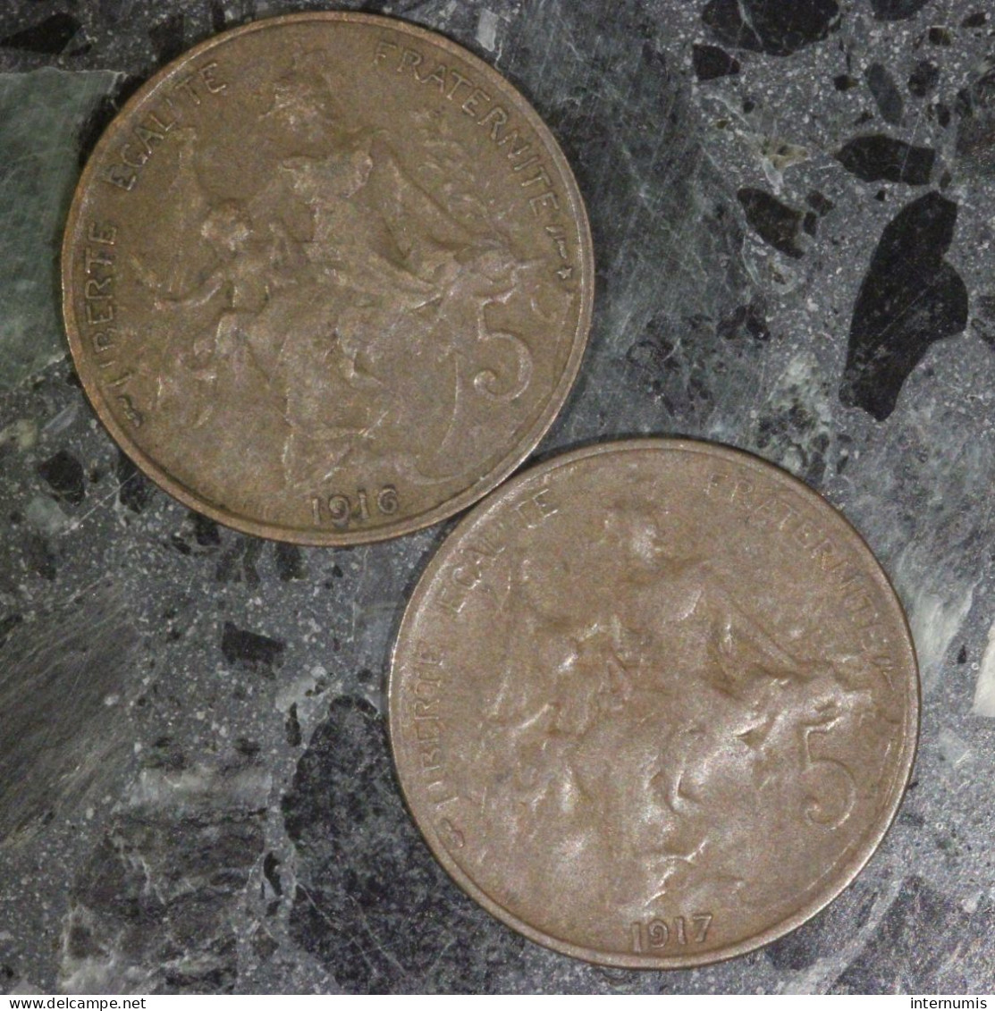 France LOT (2) : 5 Centimes 1916 & 1917 - Kilowaar - Munten