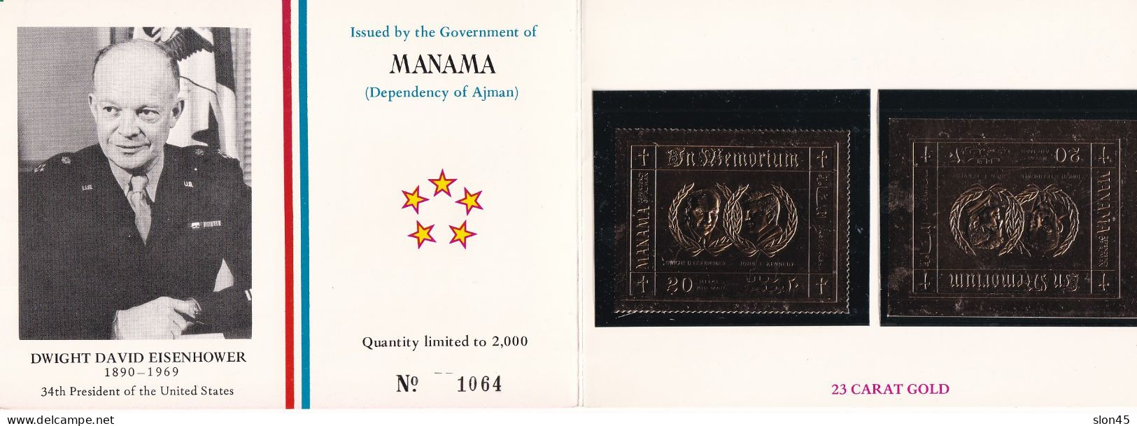 Manama 1970 Memorial Booklet Perf+imperf 23K Gold USA Presidents MNH 15947 - Kennedy (John F.)