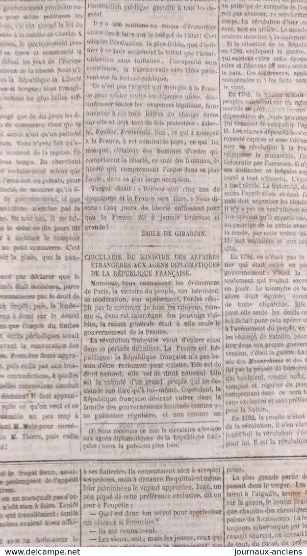 Journal LA PRESSE Du 5 Mars 1848 - RÉVOLUTION - GOUVERNEMENT PROVISOIRE - Emile GIRARDIN - 1800 - 1849