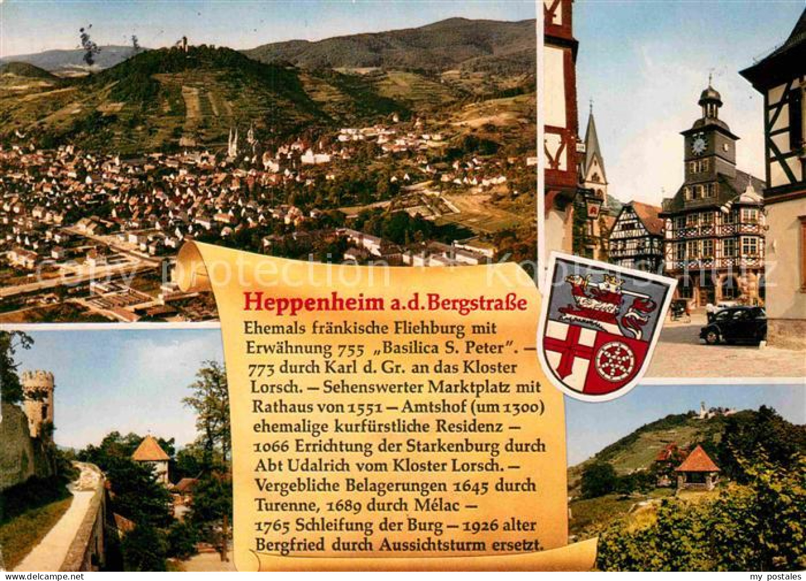 72868427 Heppenheim Bergstrasse Panorama Fliehburg Marktplatz Rathaus Kloster He - Heppenheim