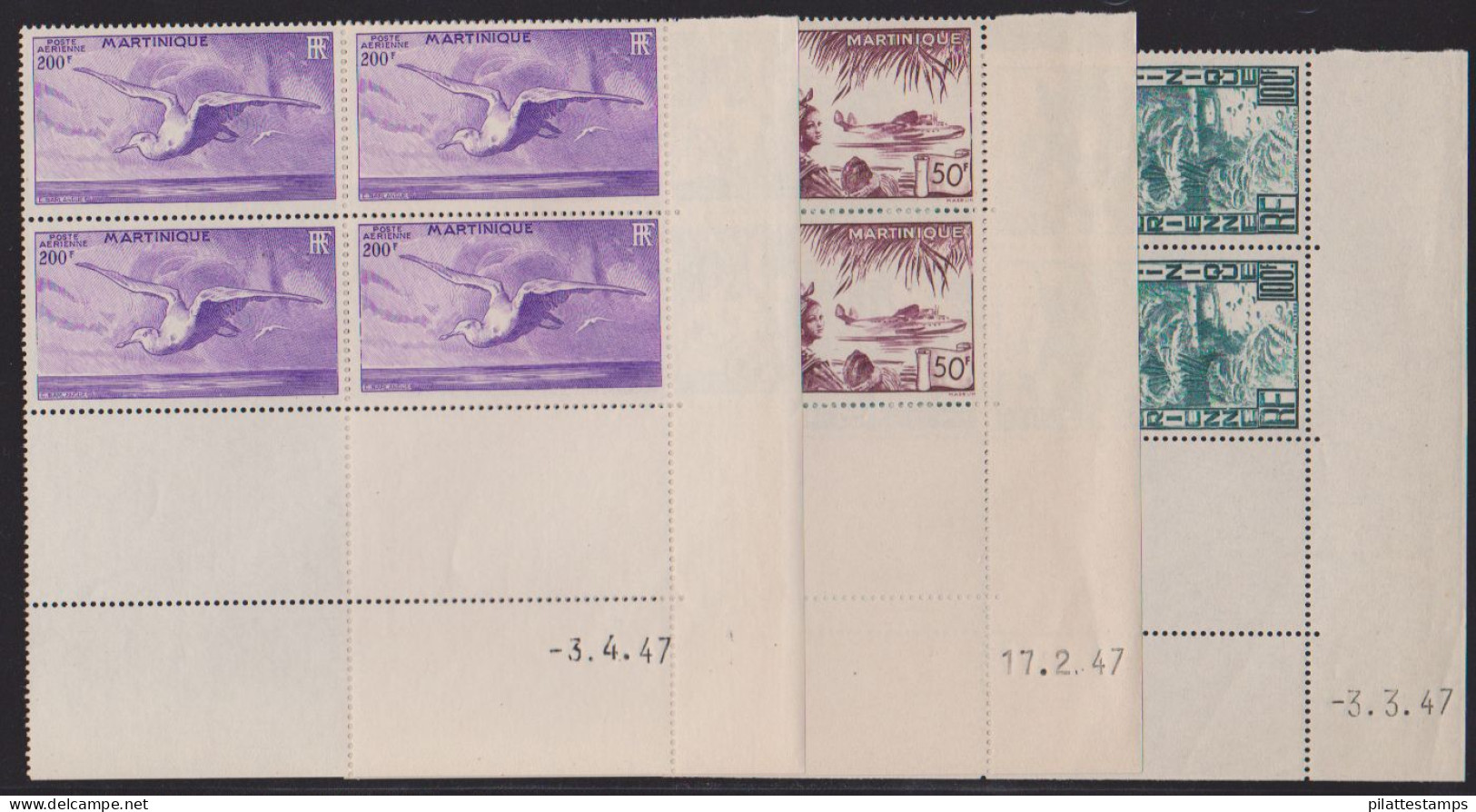 MARTINIQUE PA N° 13/15** 3 COINS DATES DE 1947 - Airmail