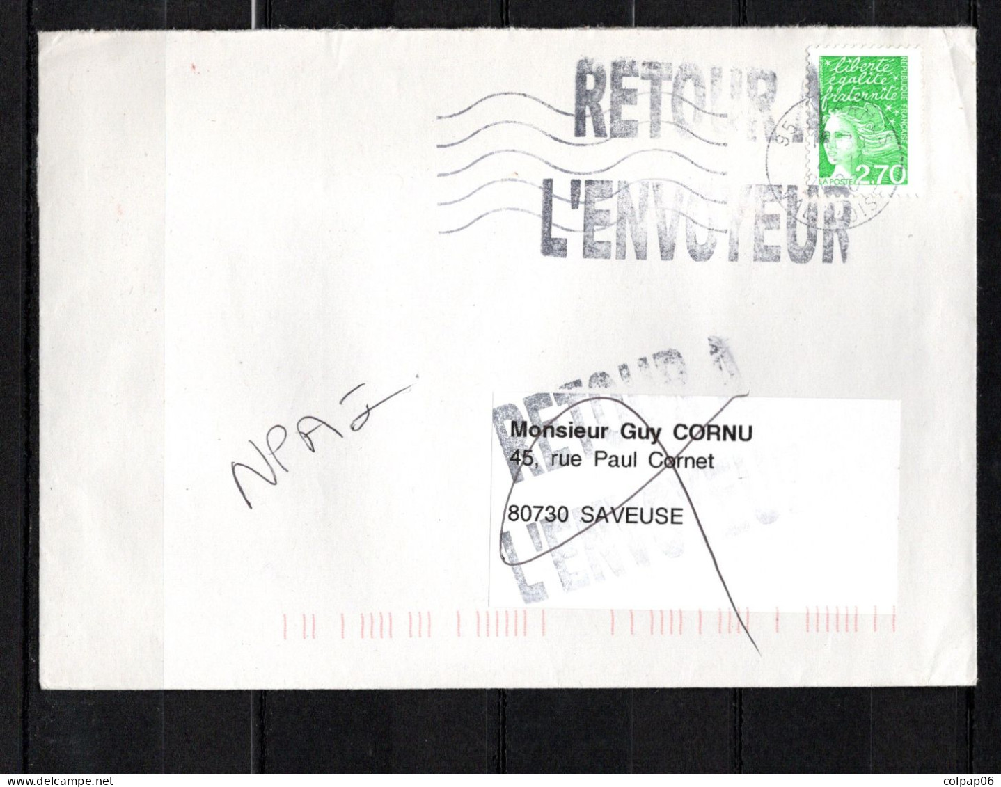Retour à L'envoyeur - N'habite Pas à L'adresse Indiquée - Enveloppe Entière Oblitérée - 1997-2004 Marianne Of July 14th
