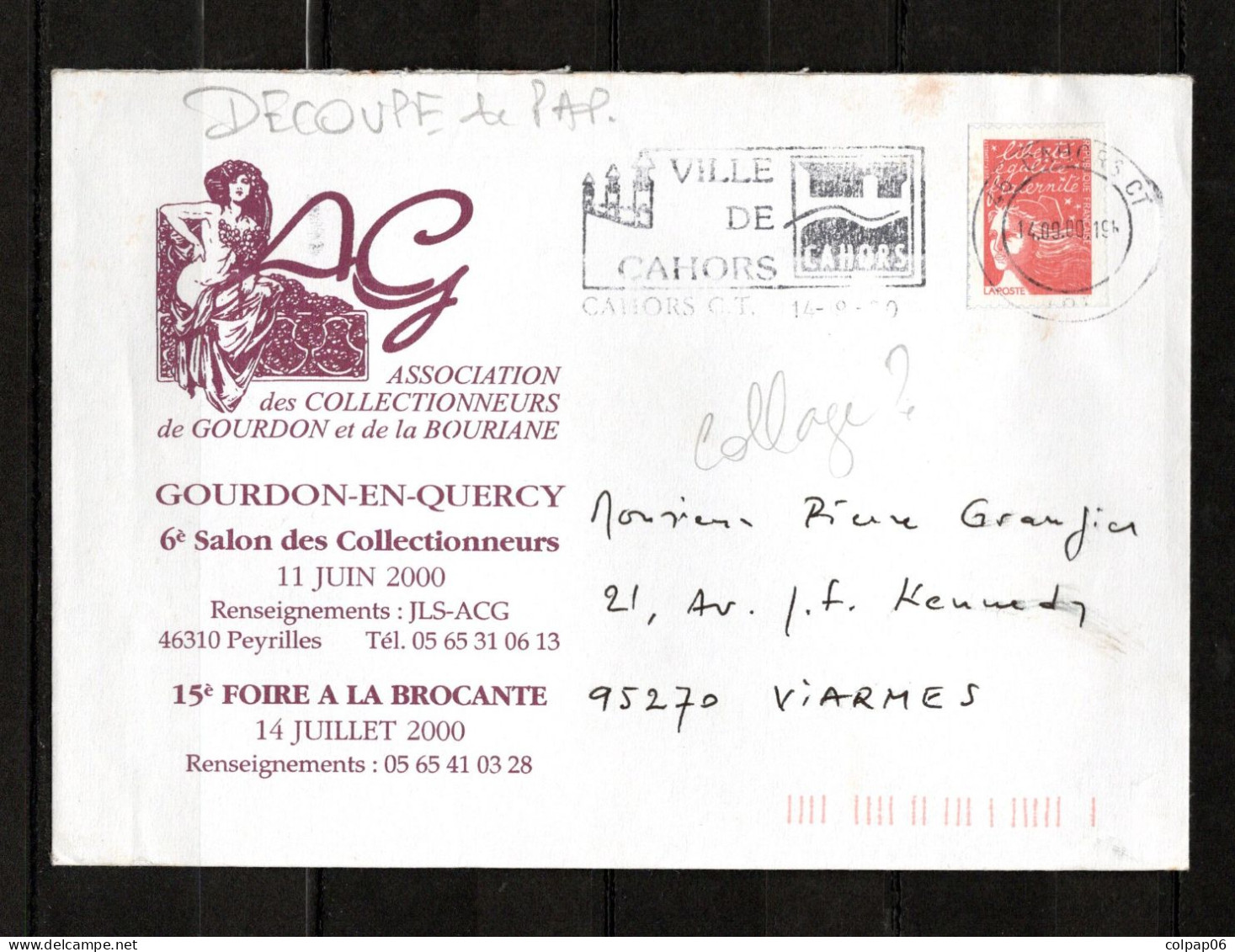 Découpe De PAP - Pret à Poster - Expo - Salon Des Collectionneurs - Enveloppe Entière Oblitérée - 1997-2004 Marianne Van De 14de Juli