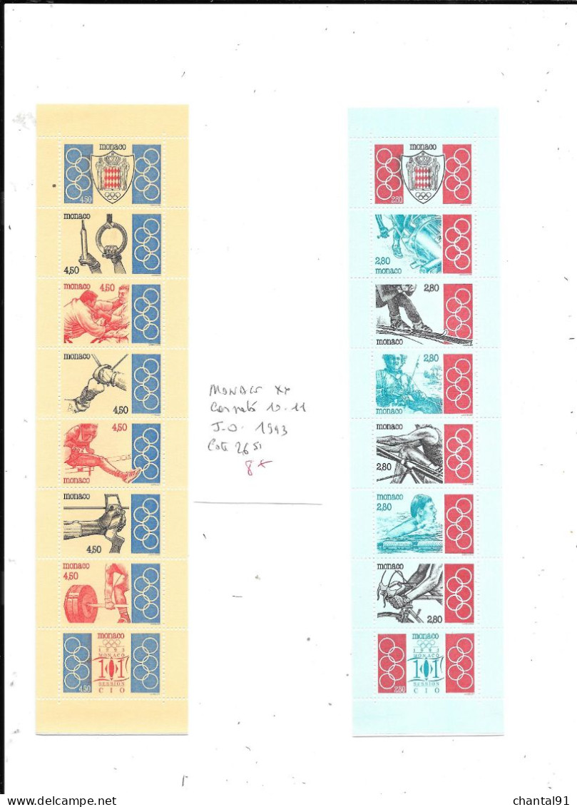 MONACO N° CARNETS 10 ET 11 ** JO - Postzegelboekjes