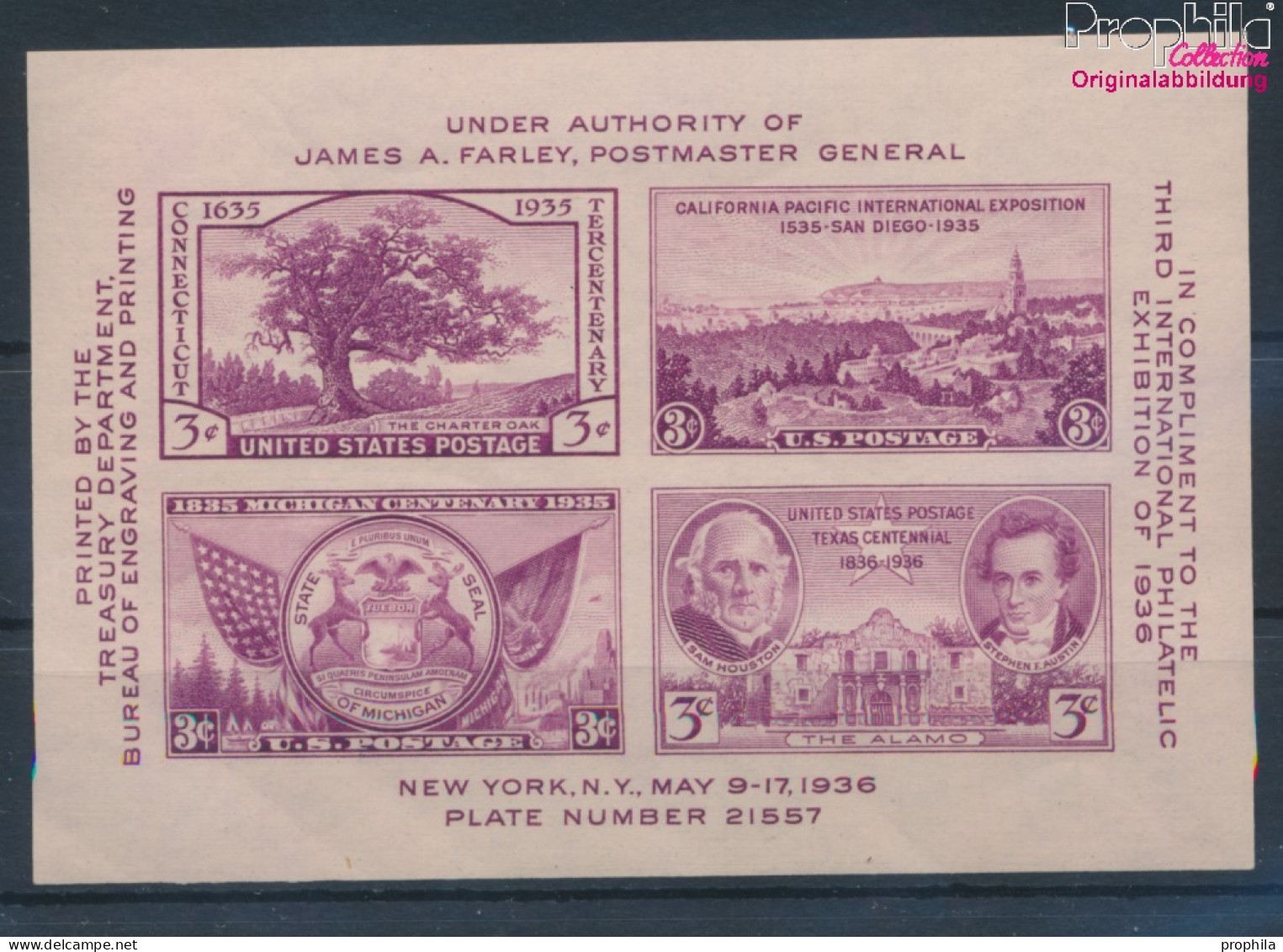 USA Block7 (kompl.Ausg.) Postfrisch 1936 3.intern.Briefmarkenausstellung (10336701 - Nuovi