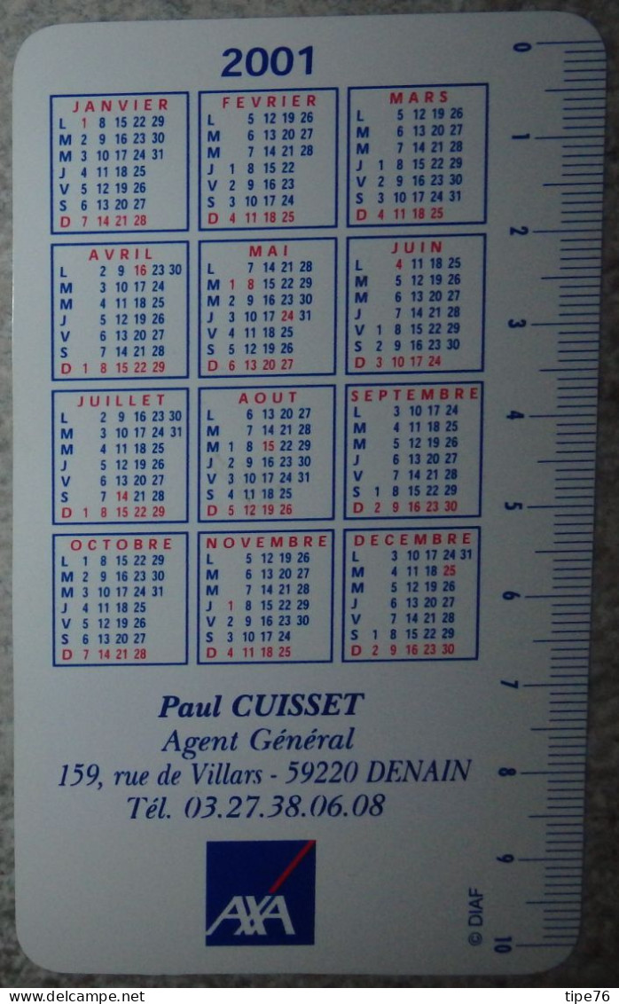 Petit Calendrier De Poche 2001 AXA Assurances  - Agent  Denain Nord - Petit Format : 2001-...