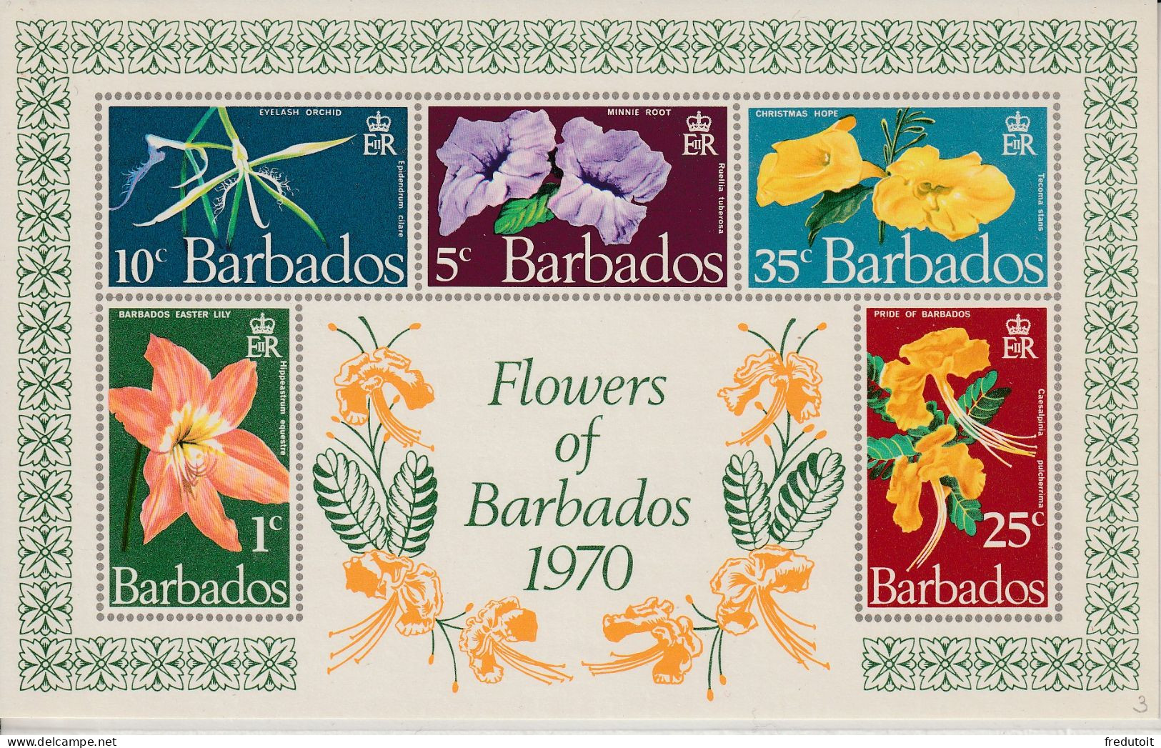 BARBADOS - BLOC N°3 ** (1970) Fleurs - Barbados (1966-...)