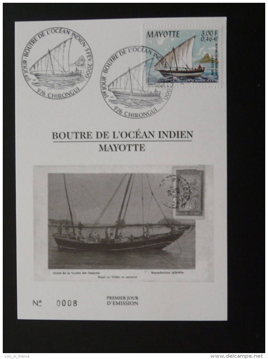 Carte Maximum Card Bateau Ship Boutre Mayotte 2000 - Covers & Documents