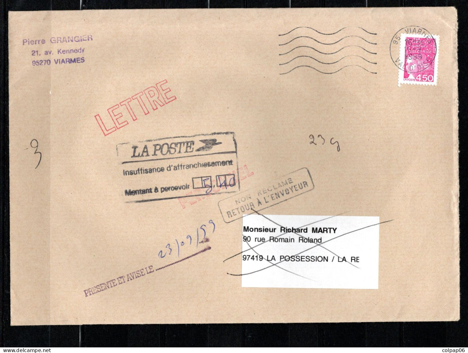 Lettre Taxée - Refusée - Retour à L'envoyeur - Présenté Et Avisé Le ... - Oblitérée Sur Enveloppe Entière - 1997-2004 Marianne Of July 14th