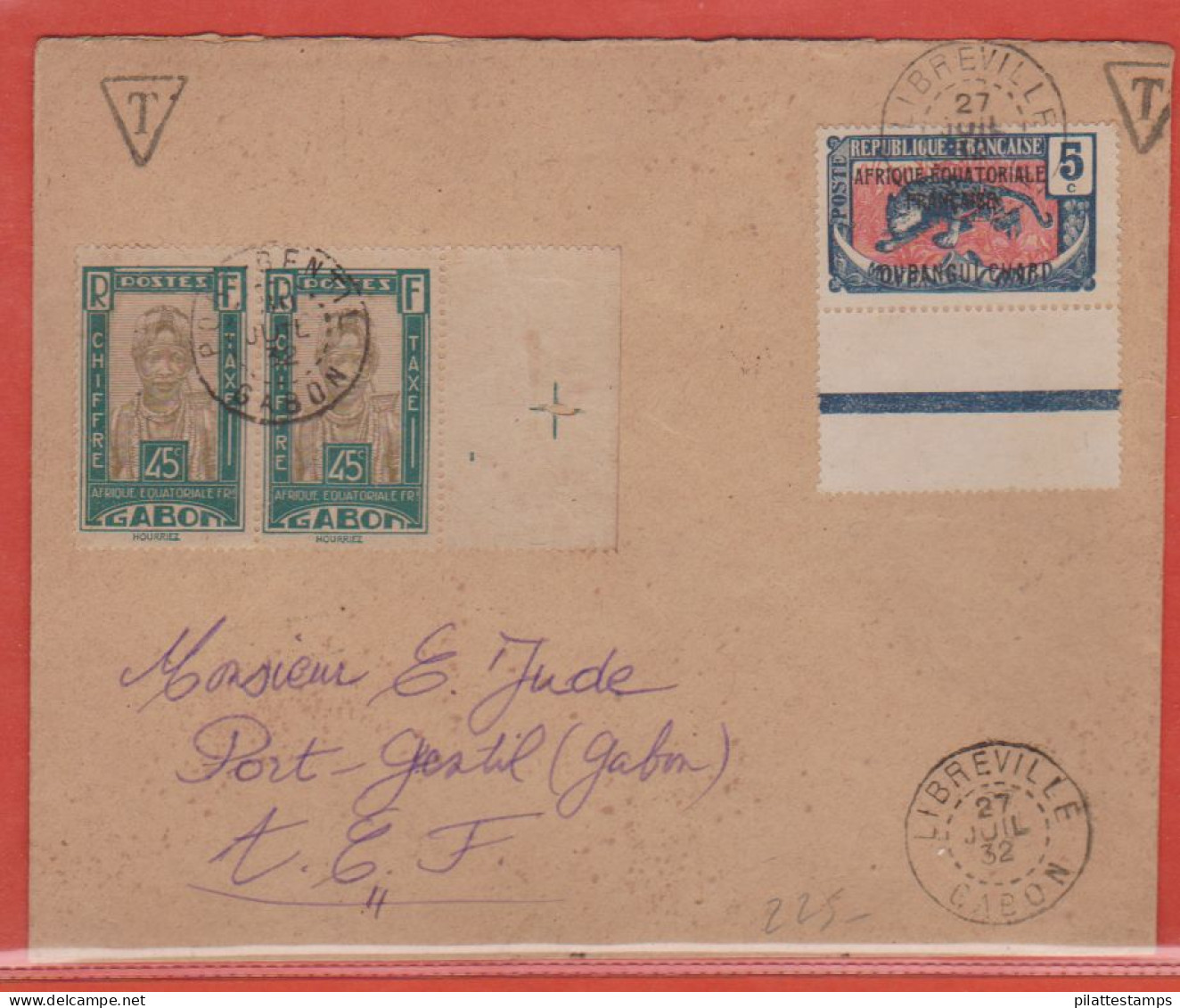 GABON LETTRE TAXEE DE 1932 DE LIBREVILLE POUR PORT-GENTIL - Lettres & Documents