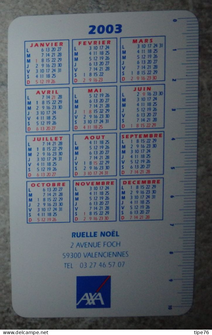 Petit Calendrier De Poche 2003 AXA Assurances  -  Vélo Plage  - Agent  Valenciennes Nord - Petit Format : 2001-...