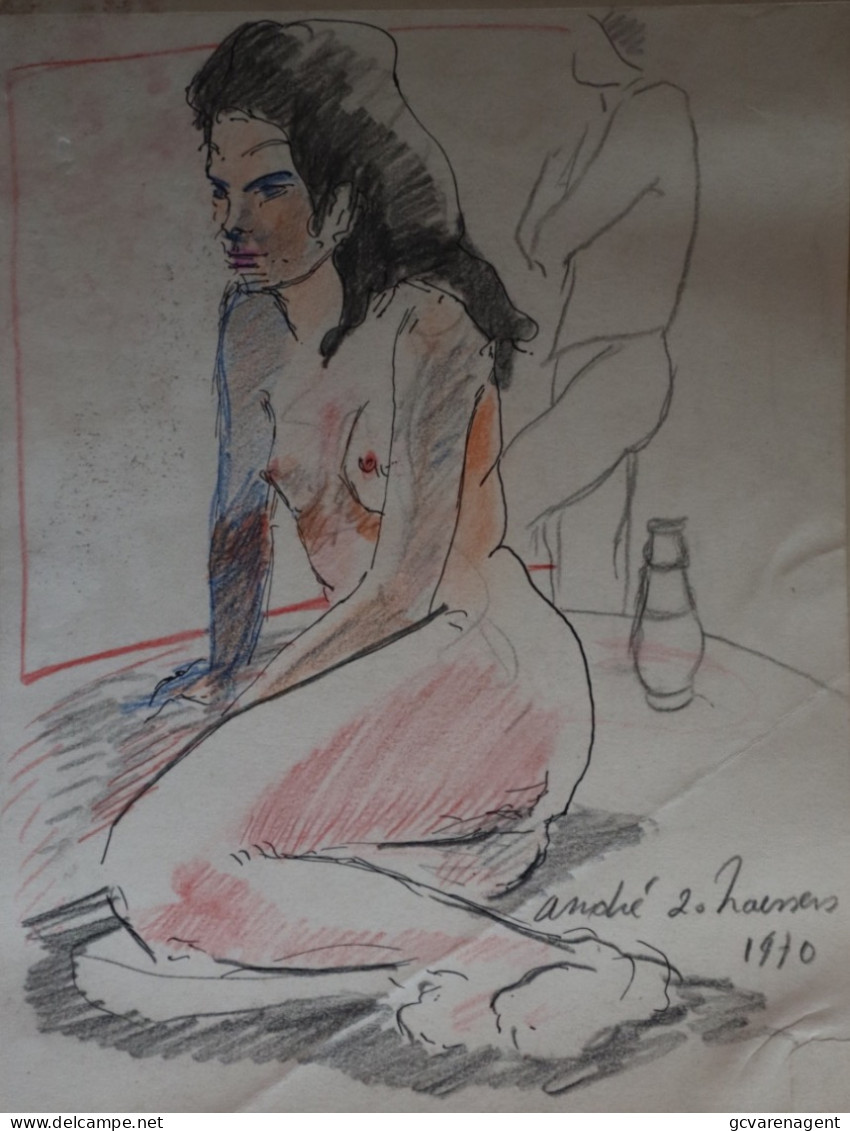 1970  GENTSE KUNSTENAAR   ANDRE NAESSENS TEKENING  NUDE  27 X 22 CM - Dibujos