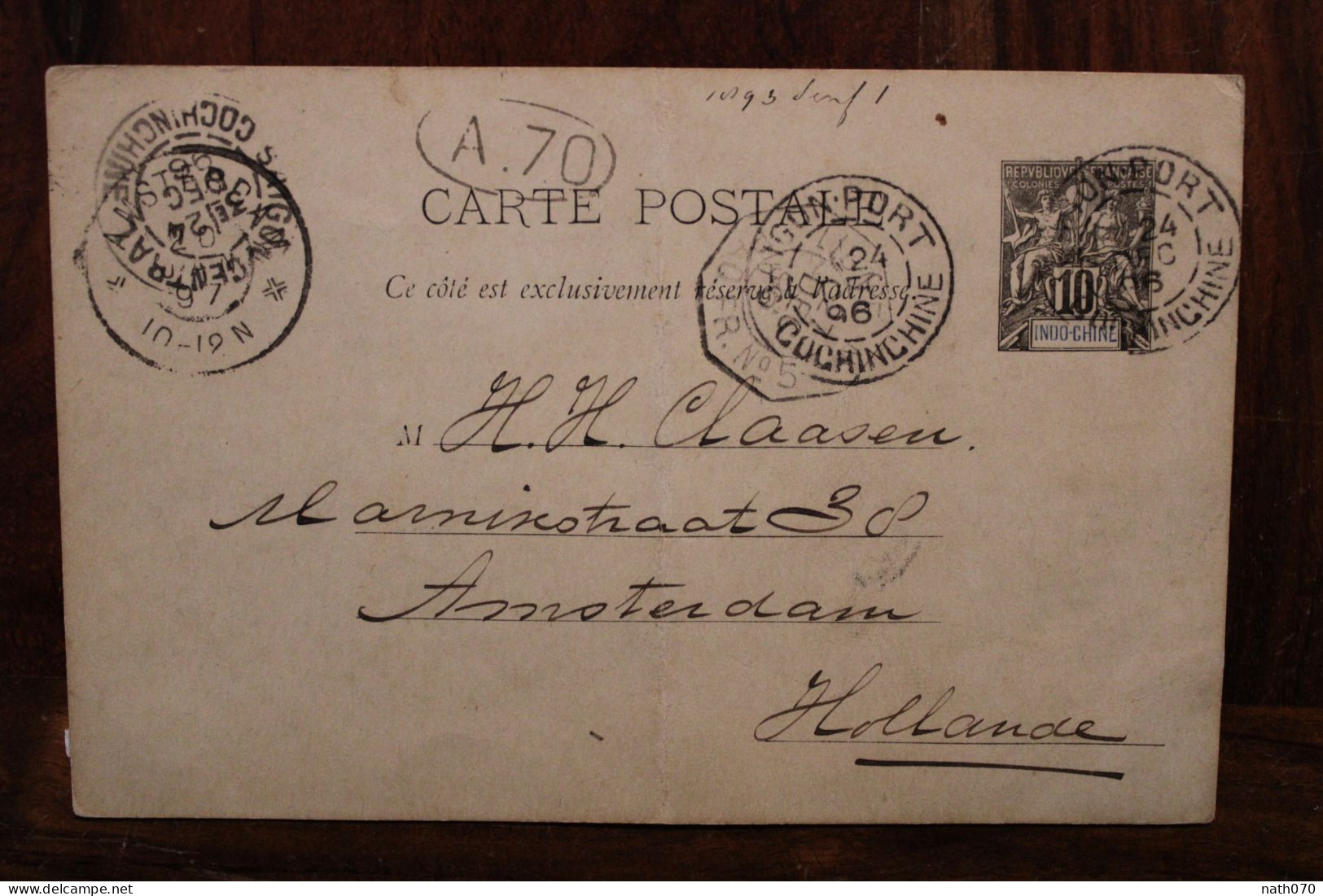 1896 France Indochine Indo China Chine Vietnam Ligne Paquebot N°5 Hollande Netherland Groupe Entier - Cartas & Documentos