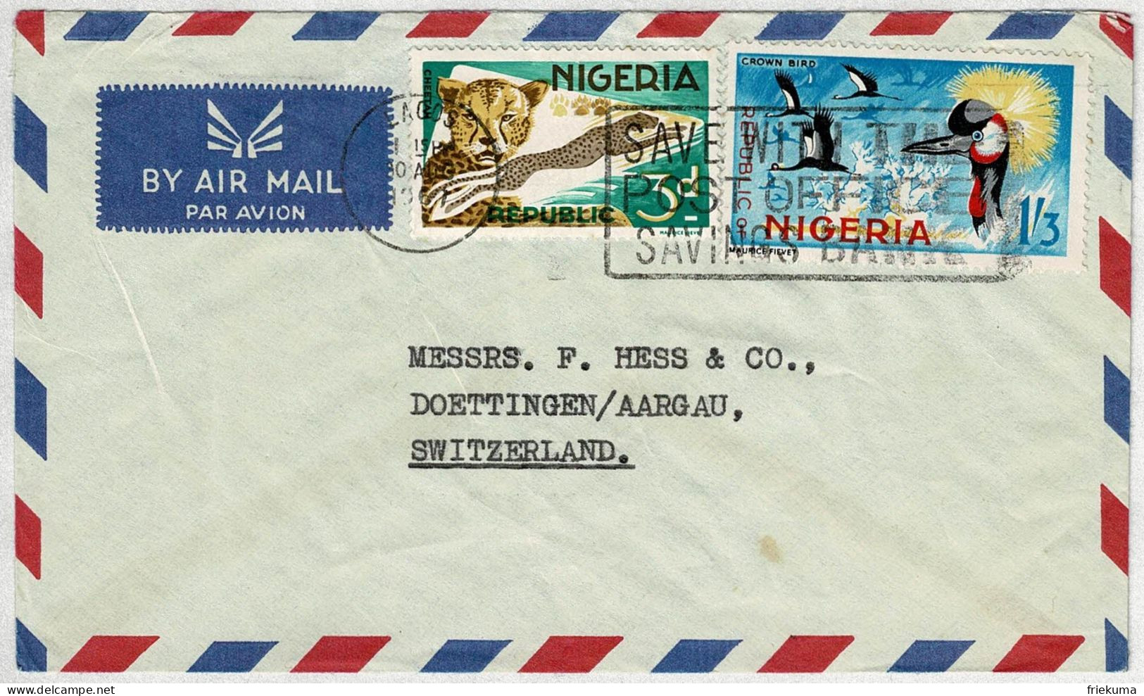 Nigeria 1967, Luftpostbrief Air Mail Lagos - Döttingen (Schweiz) - Nigeria (1961-...)