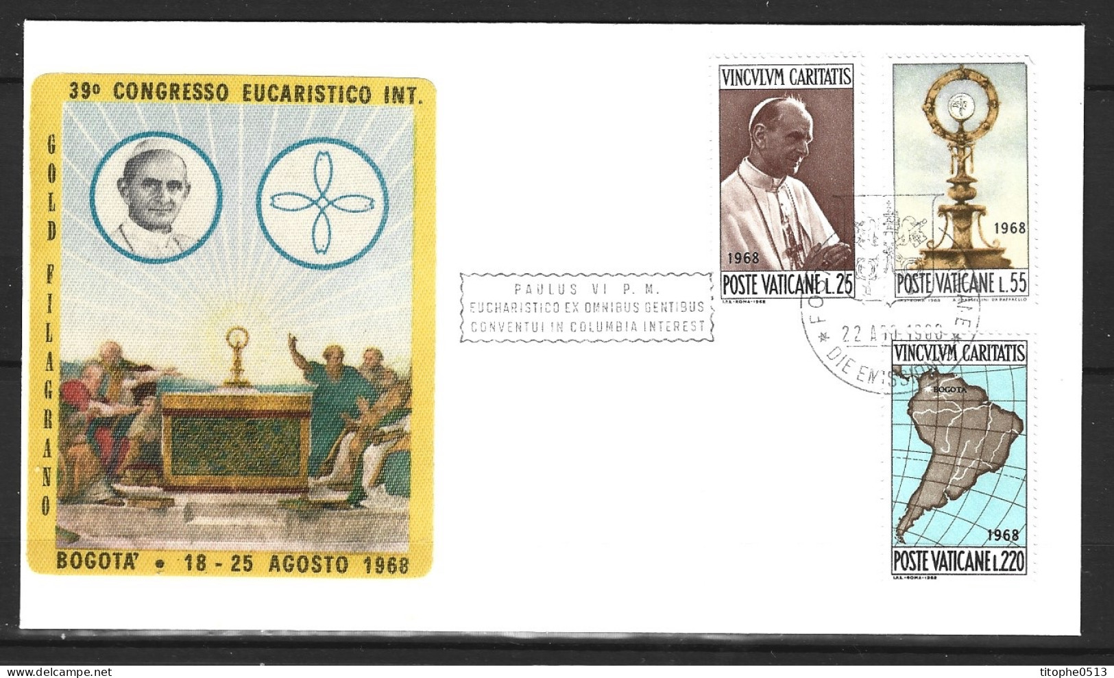VATICAN. N°479-81 Sur Enveloppe 1er Jour De 1968. Congrès Eucharistique. - Cristianismo