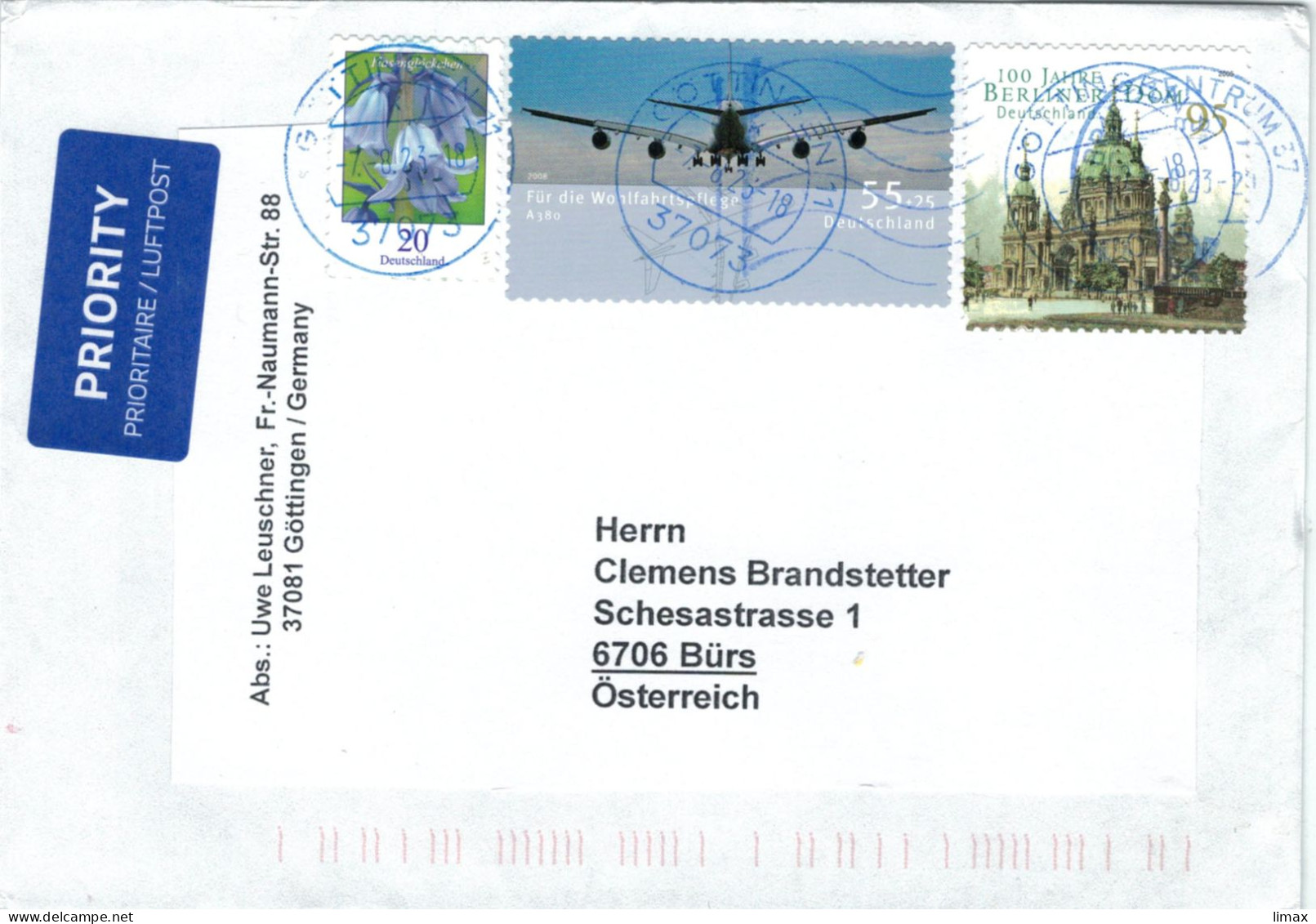 Flugzeug A380 - Berlin Dom - Hasenglöckchen - 37073 Göttingen 2023 - BZ 37 - Briefe U. Dokumente