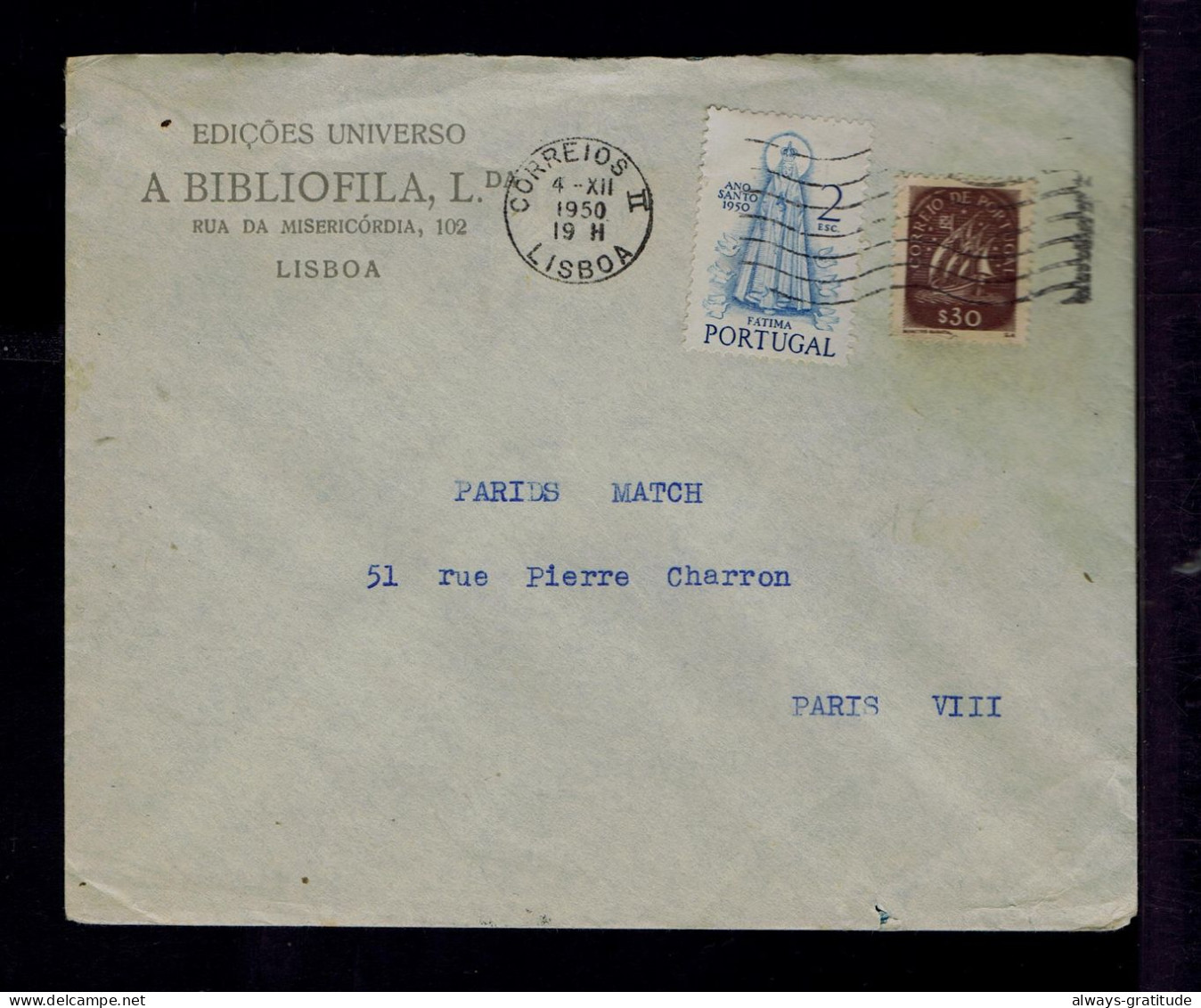 Sp10378 PORTUGAL "Holy Year 1950" Fátima Virgin Religions Mailed Paris - Cristianismo