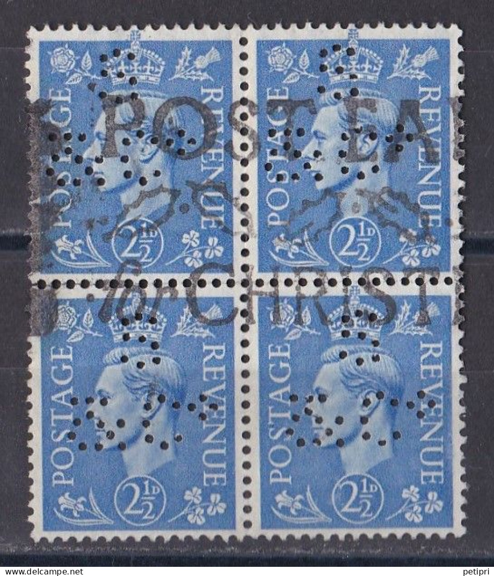 Grande Bretagne - 1936 - 1954 -  George  VI  -  Y&T N °  213  Bloc De 4  Perforé - Used Stamps