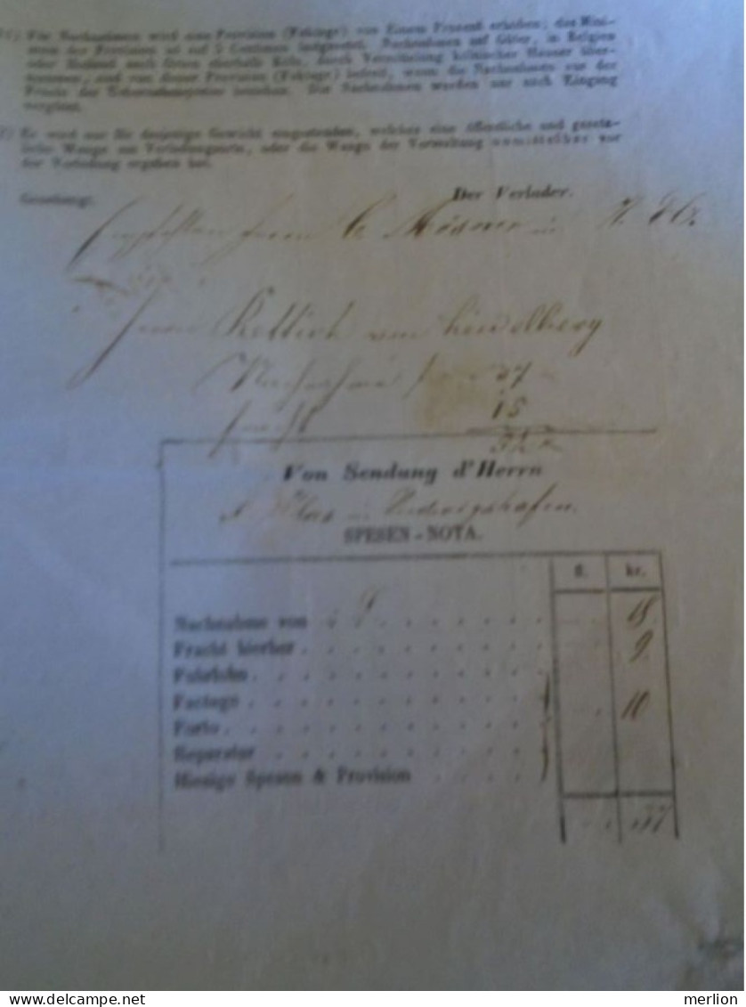 ZA488.12    Neckar Dampfschifffahrt  (Heilbronnen Gesellschaft) 1850 -  Wasser Zoll AMT Heidelberg  -Shipping document