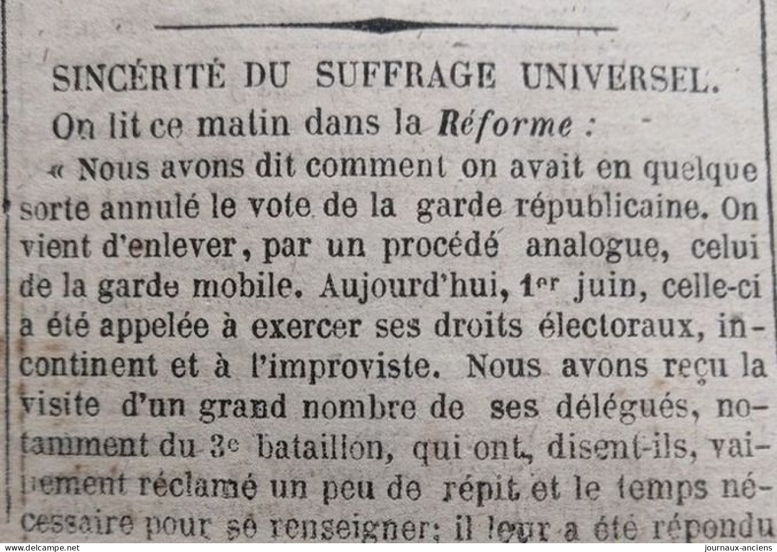 Journal LA PRESSE Du 3 Juin 1848 - BILAN GÉNÉRAL DE LA BANQUE DE FRANCE - SUFRAGE UNIVERSEL - 1800 - 1849