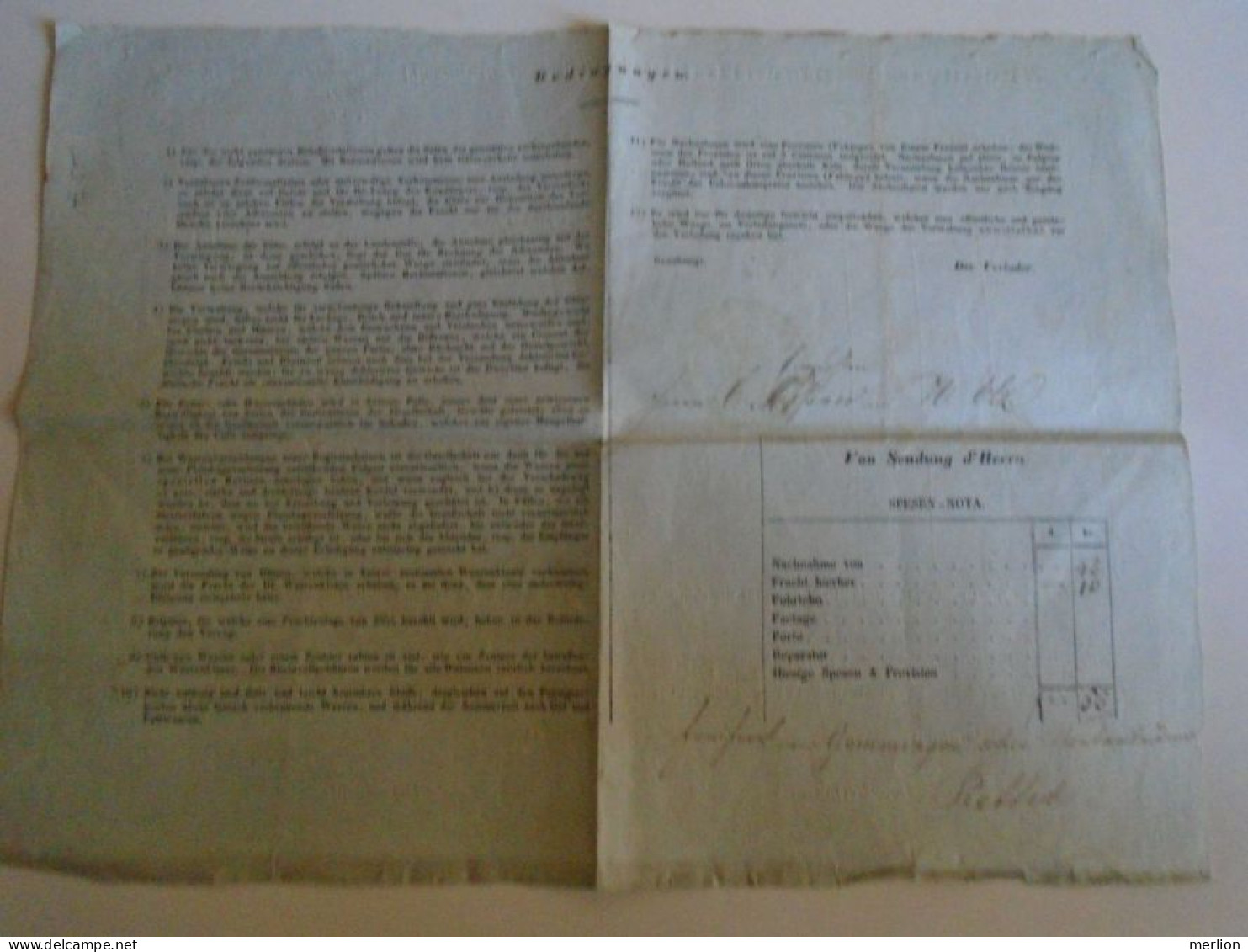 ZA488.13  Neckar Dampfschifffahrt  (Heilbronnen Gesellschaft) 1850 -  Wasser Zoll AMT Heidelberg  -Shipping document