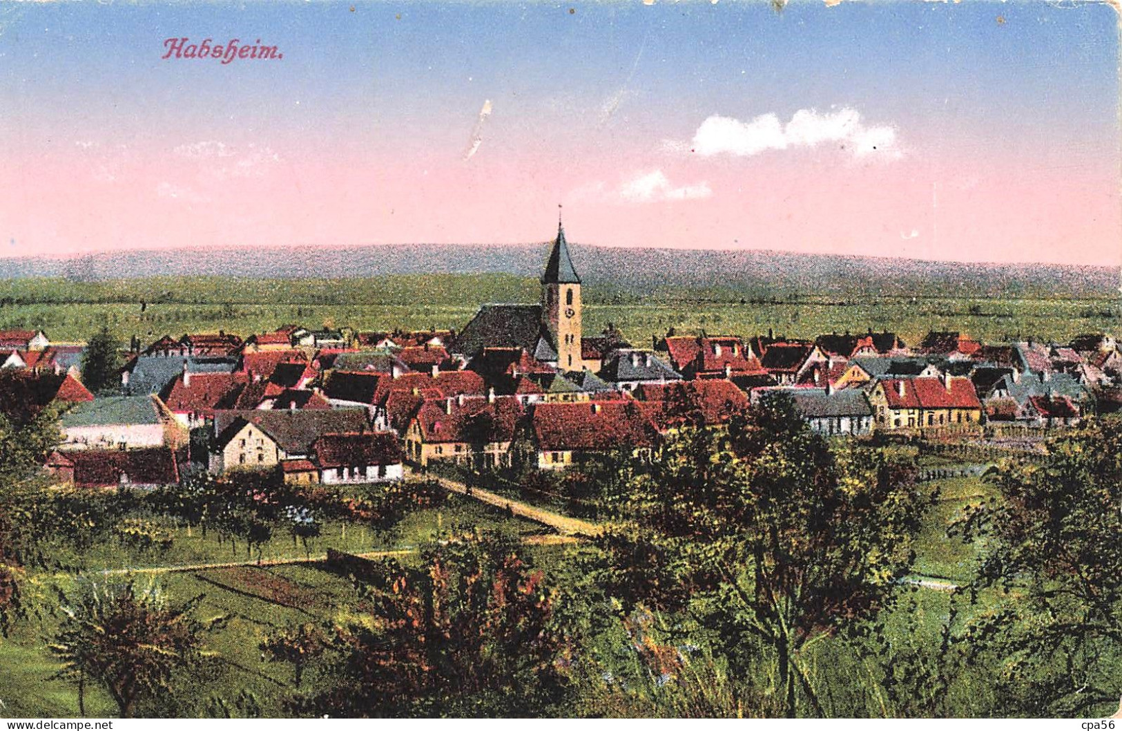 HABSHEIM Vue Du Village Vers 1914 Carte Colorisée - Habsheim