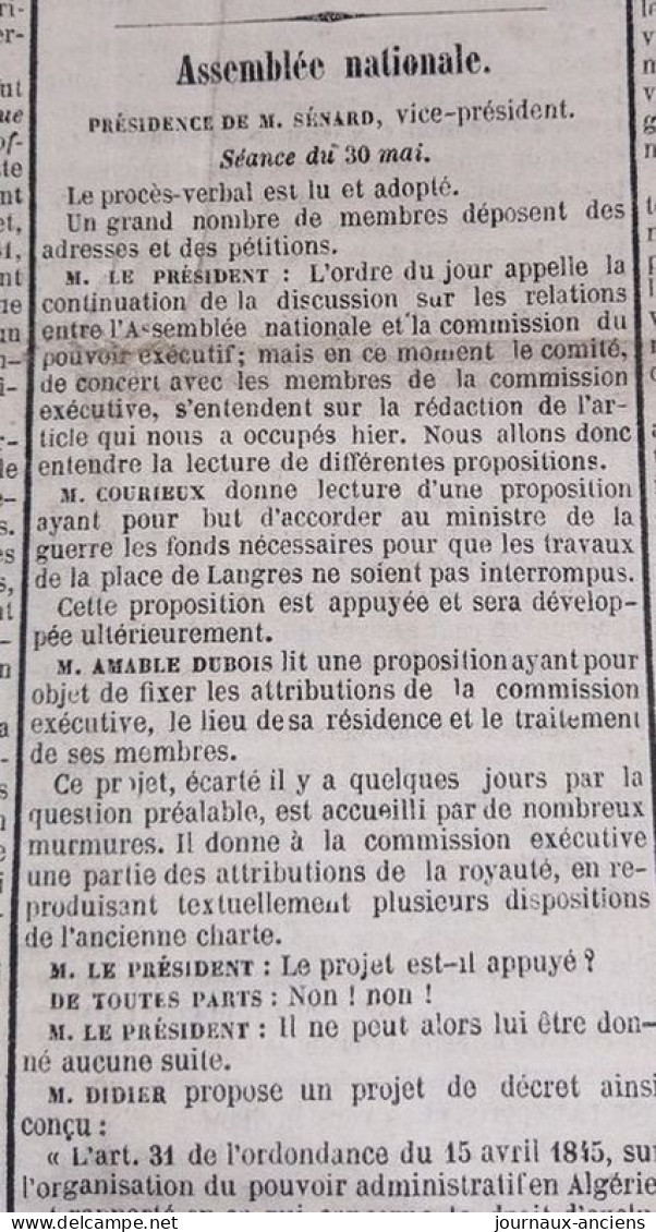 Journal LA PRESSE Du 31 Mai 1848 - A VOIR - 1800 - 1849