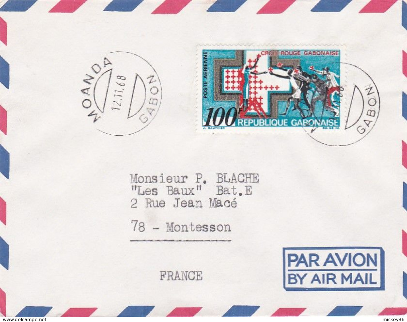 GABON --1968--Lettre De  MOANDA  Pour MONTESSON -78 (France)--timbre ( Croix Rouge )  Seul Sur Lettre - Gabón (1960-...)