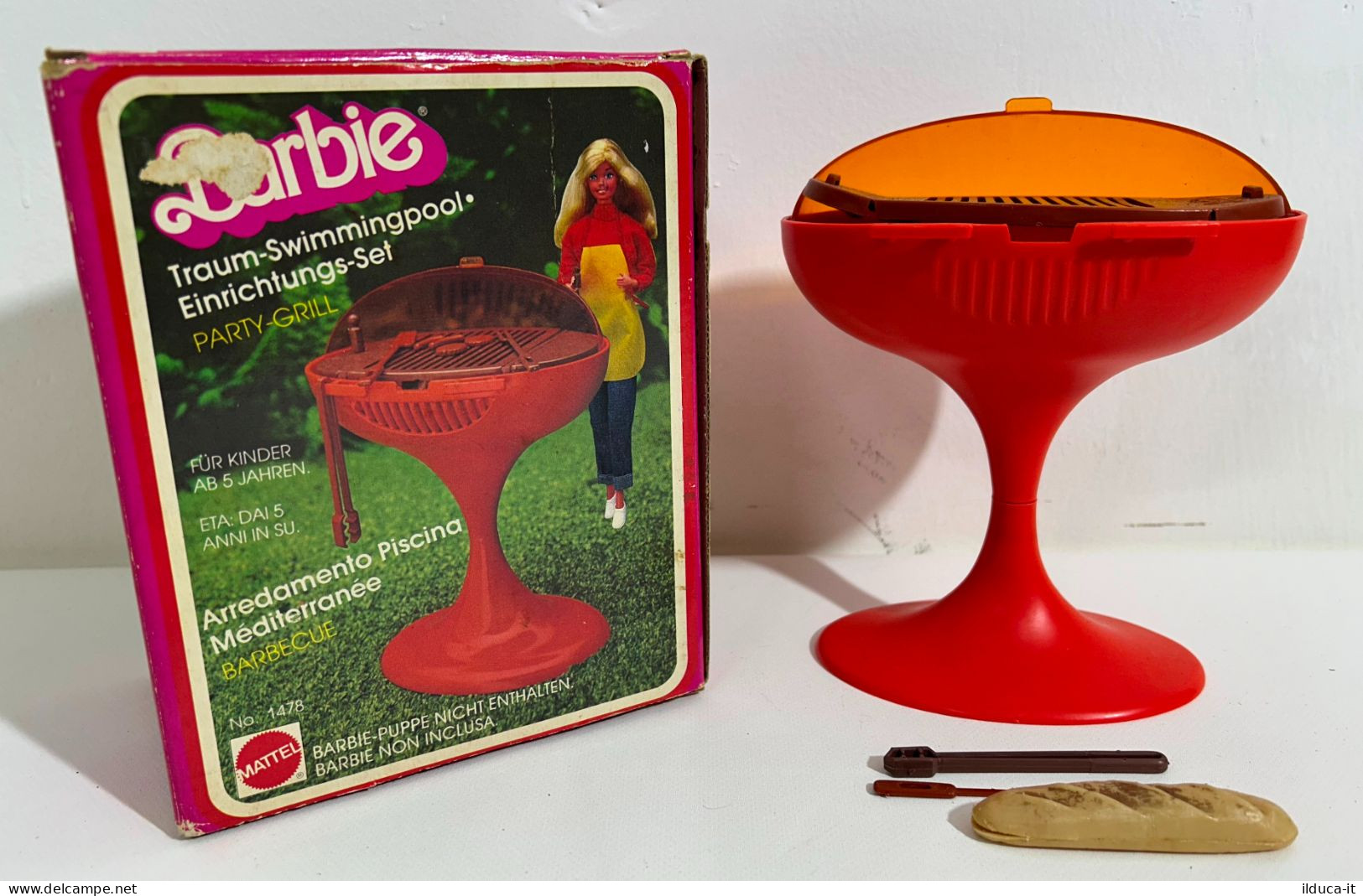 58654 Giocattolo Barbie No. 1478 - Arredamento Piscina Barbecue - Mattel 1980 - Barbie