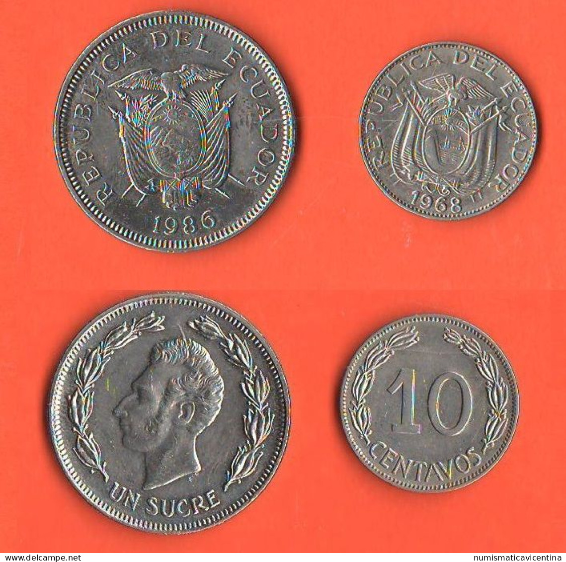 Ecuador 10 Centavos 1968 +Un Sucre 1986 South America Steel + Nickel Coin  C1 - Equateur