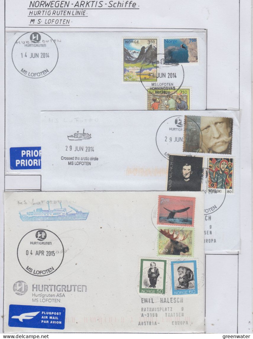 Norway Hurtigruten MS Lofoten  3 Covers  (HI164) - Poolshepen & Ijsbrekers