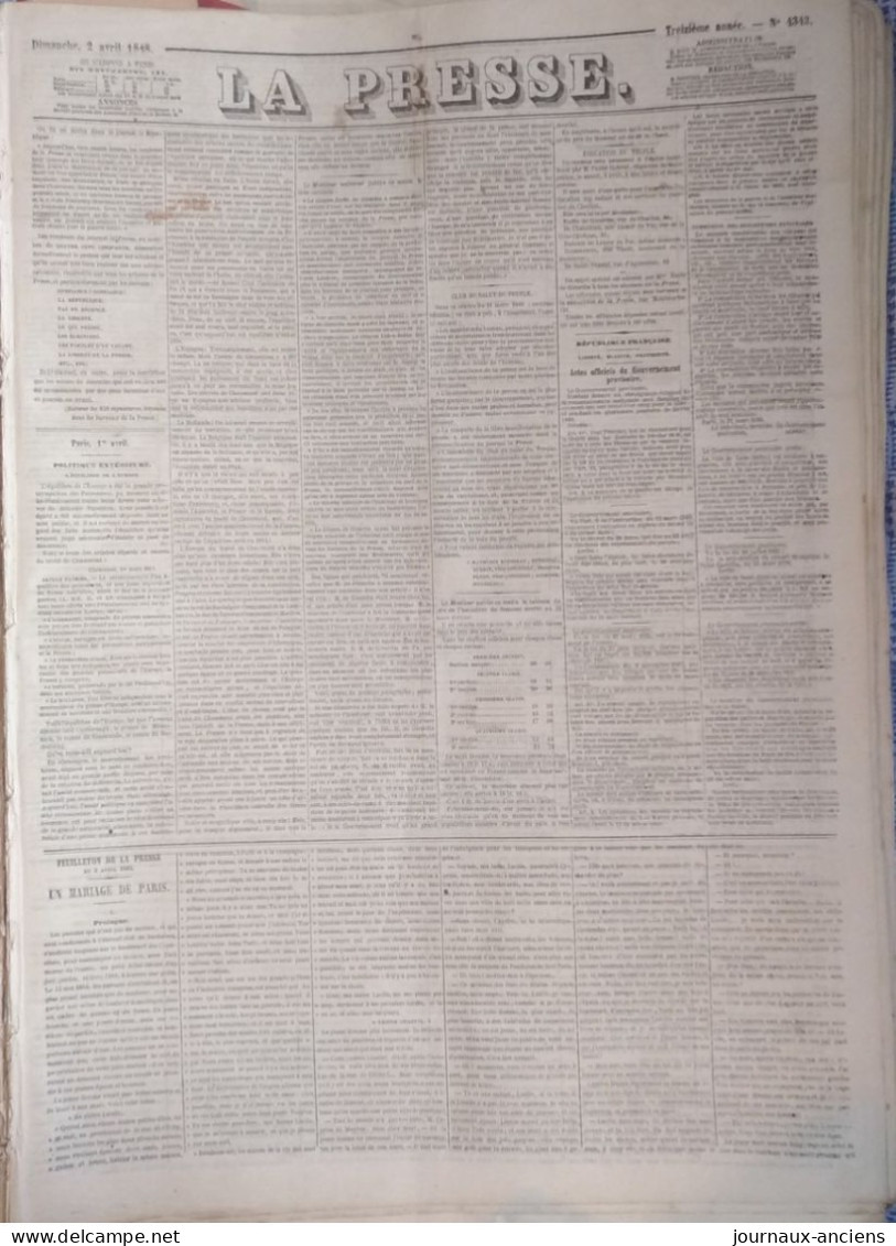 1848 COUR DE HAUTE GARONNE AFFAIRE DU FRERE LÉOTADE - ACTES OFFICIELS DU GOUVERNEMENT PROVISOIRE - Journal LA PRESSE - 1800 - 1849