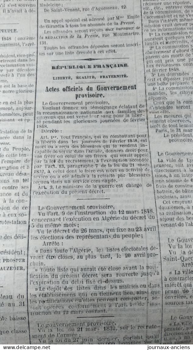 1848 COUR DE HAUTE GARONNE AFFAIRE DU FRERE LÉOTADE - ACTES OFFICIELS DU GOUVERNEMENT PROVISOIRE - Journal LA PRESSE - 1800 - 1849