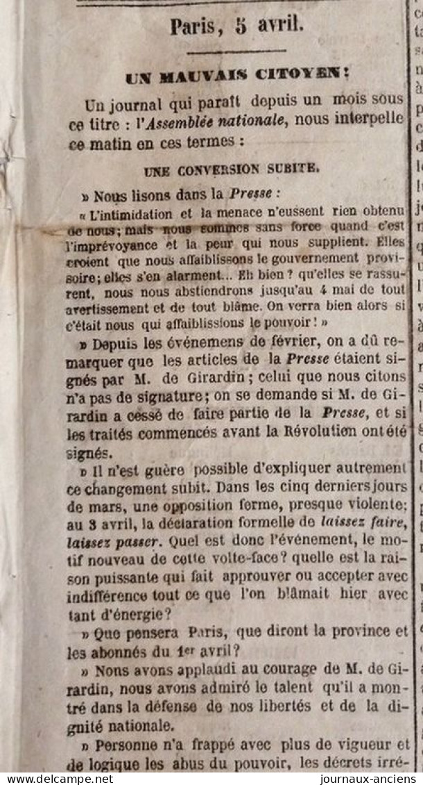 1848 Journal " LA PRESSE " - UN MAUVAIS CITOYEN - JOURNAL DE L'AIN - Ohne Zuordnung