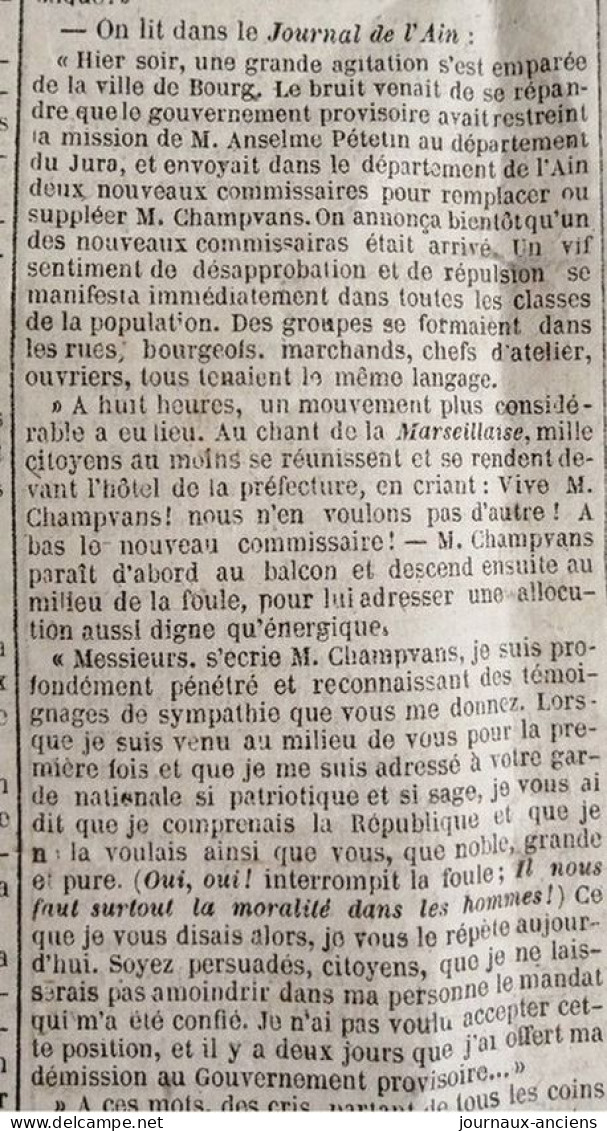 1848 Journal " LA PRESSE " - UN MAUVAIS CITOYEN - JOURNAL DE L'AIN - Ohne Zuordnung