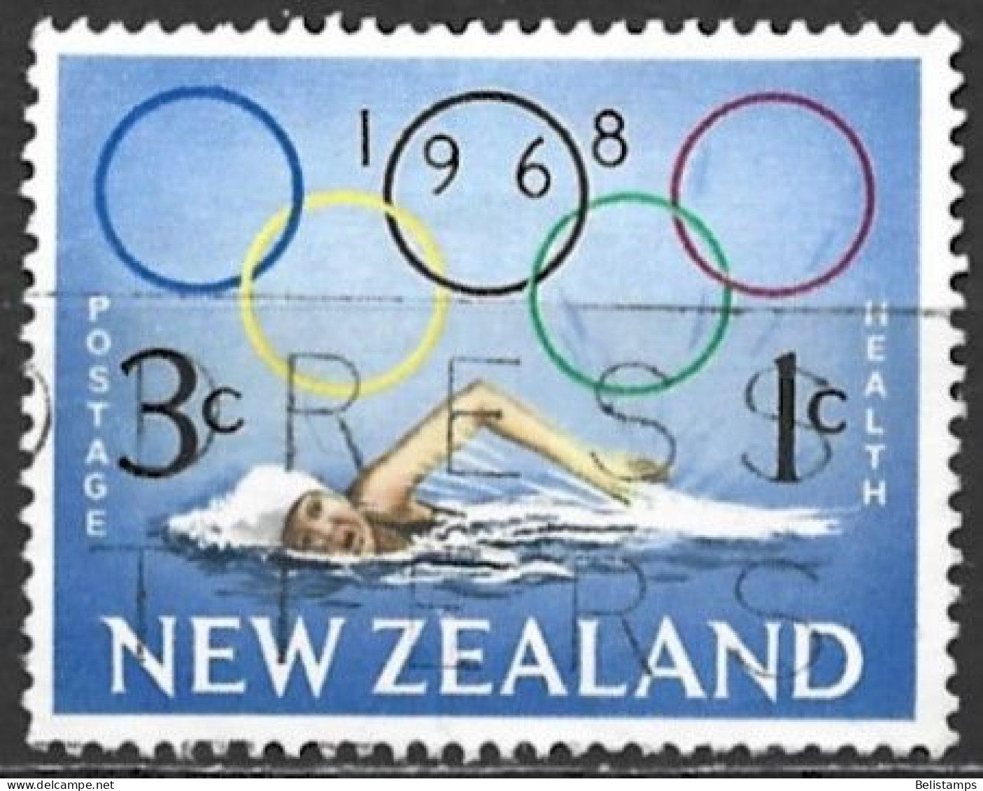 New Zealand 1968. Scott #B76 (U) Girl Swimming And Olympic Rings - Oficiales