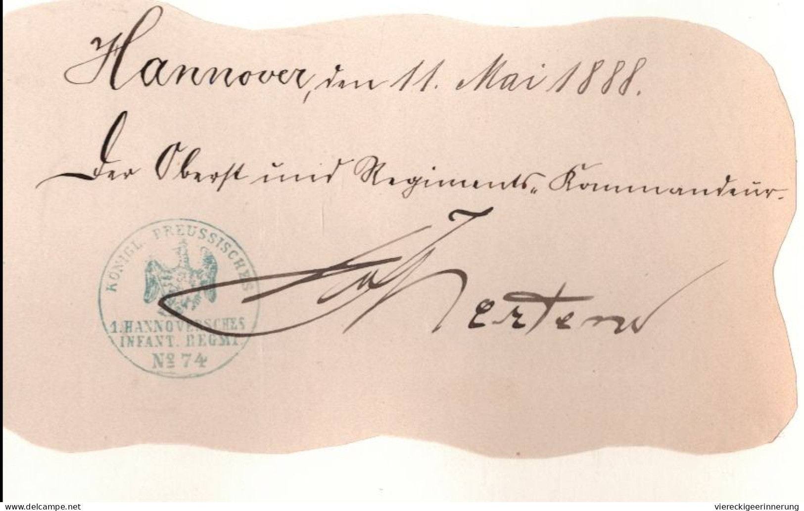 ! 1888 Autograph Von Generalmajor Hermann Von Mertens, 1. Hannoversches Infanterieregiment No. 74, Kommandeur, Militaria - Político Y Militar