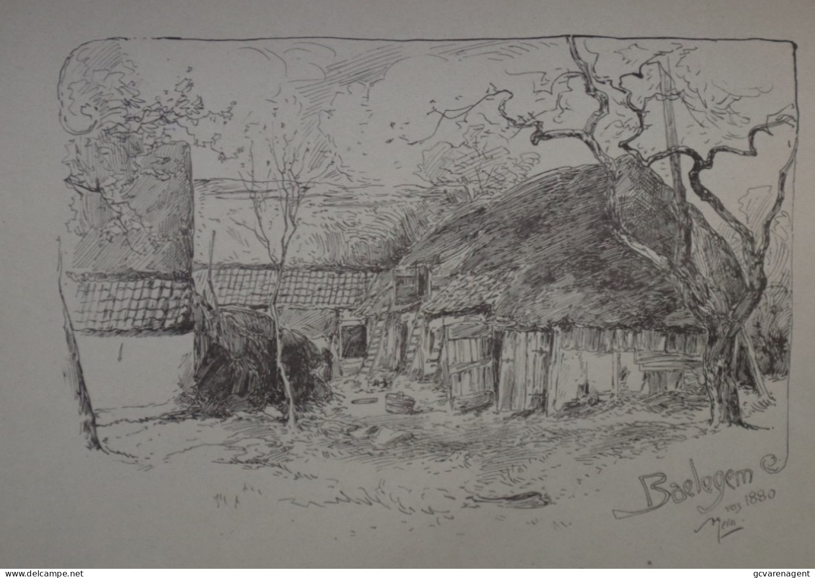 BALEGEM      LITHO VAN ARMAND HEINS  BATIMENT ANCIEN   36 X 27.5 CM - Oosterzele