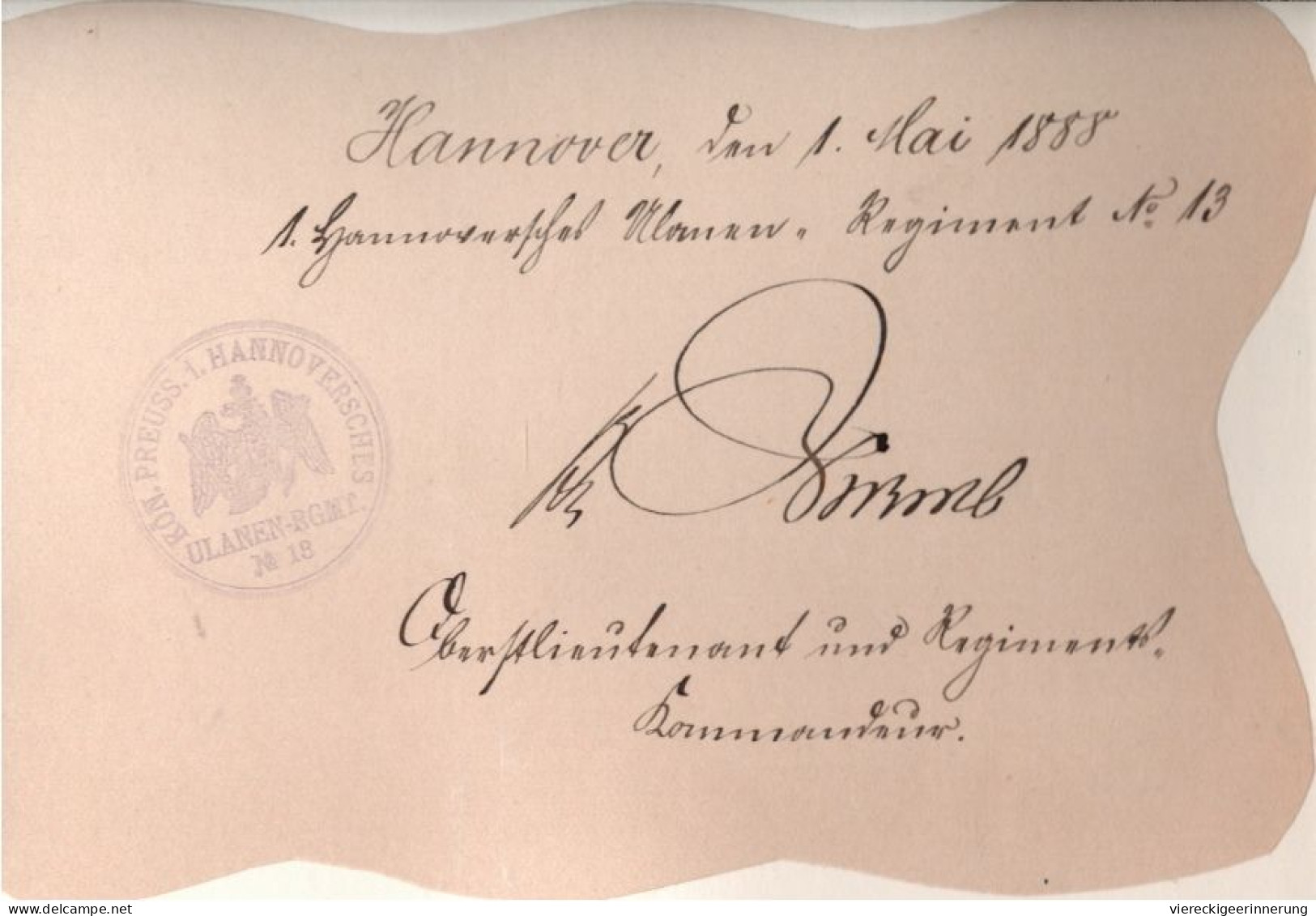 ! 1888 Autograph Karl Von Wurmb, Hannover, 1. Ulanen Regiment, Kommandeur, Militaria, Militär, General - Politisch Und Militärisch