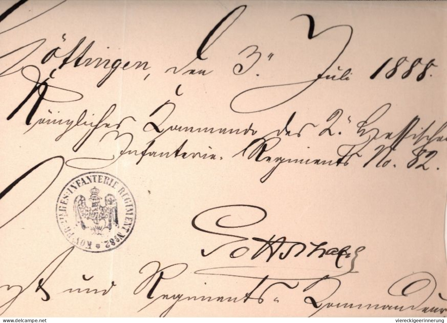 ! 1888 Autograph Max Gottschalck, Göttingen, Res. Infanterie Regiment Nr. 82, Militaria, Militär, Kommandeur - Briefe U. Dokumente