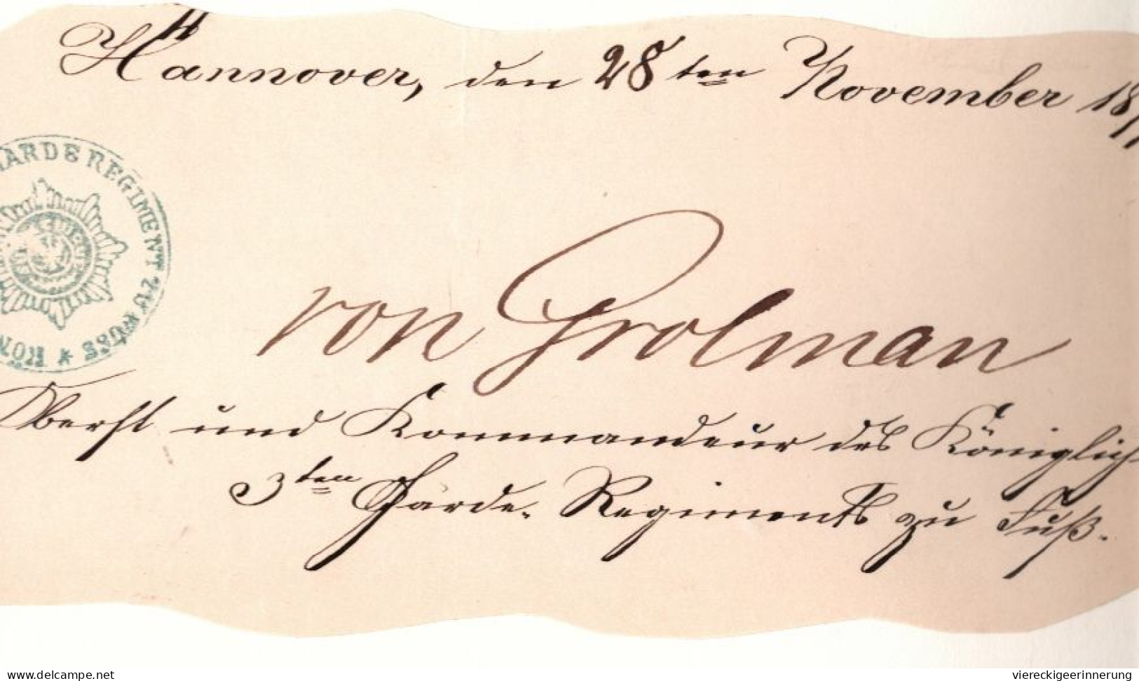 ! 1877 Autograph Ernst Von Grolman, 3. Garde Regiment Zu Fuss, Hannover, Militaria, Militär, Kommandeur - Storia Postale