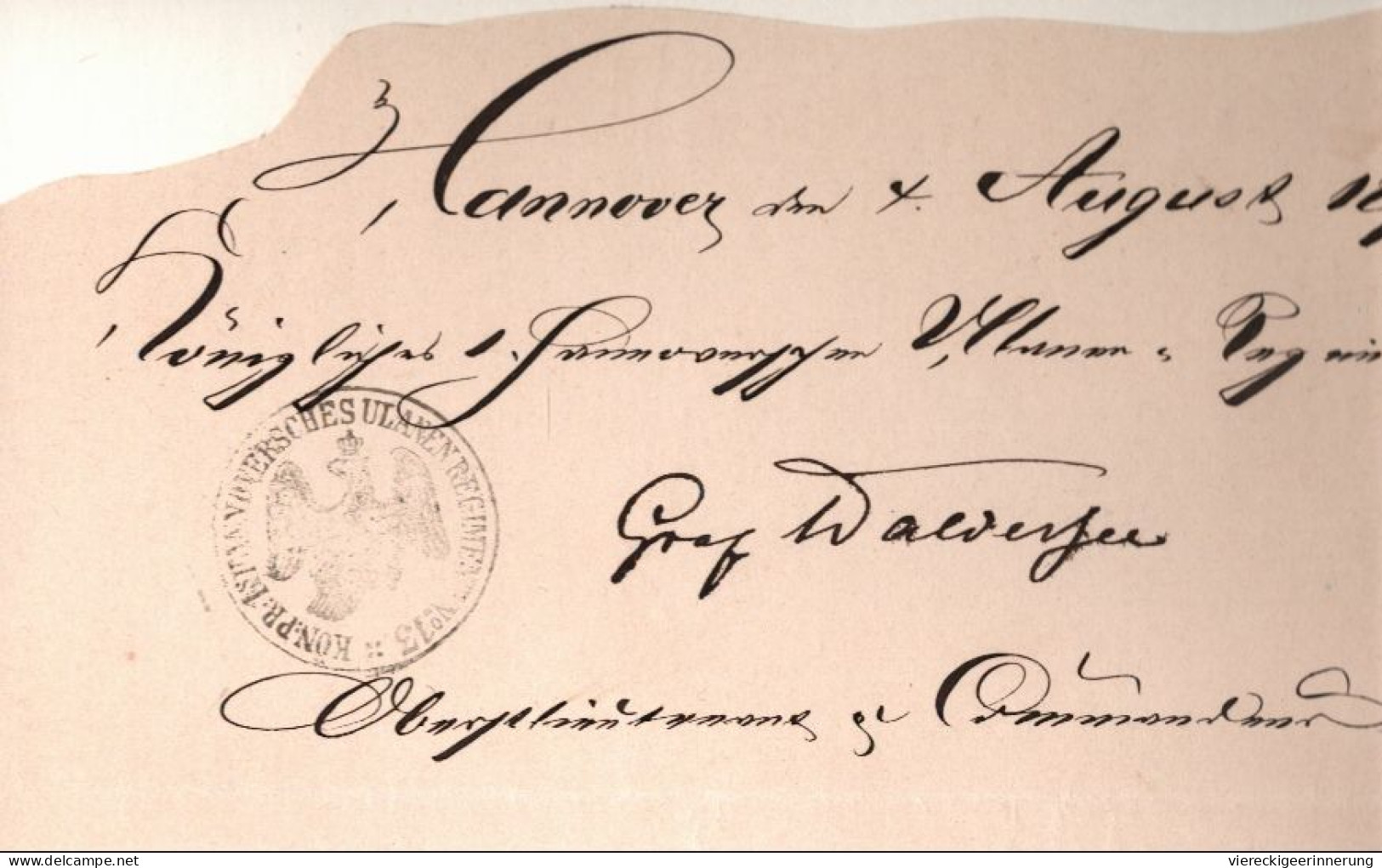 ! 1876 Autograph  Graf Friedrich Franz Von Waldersee, Ulanen Regiment No.13, Hannover, Militaria, Militär, Kommandeur - Cartas & Documentos