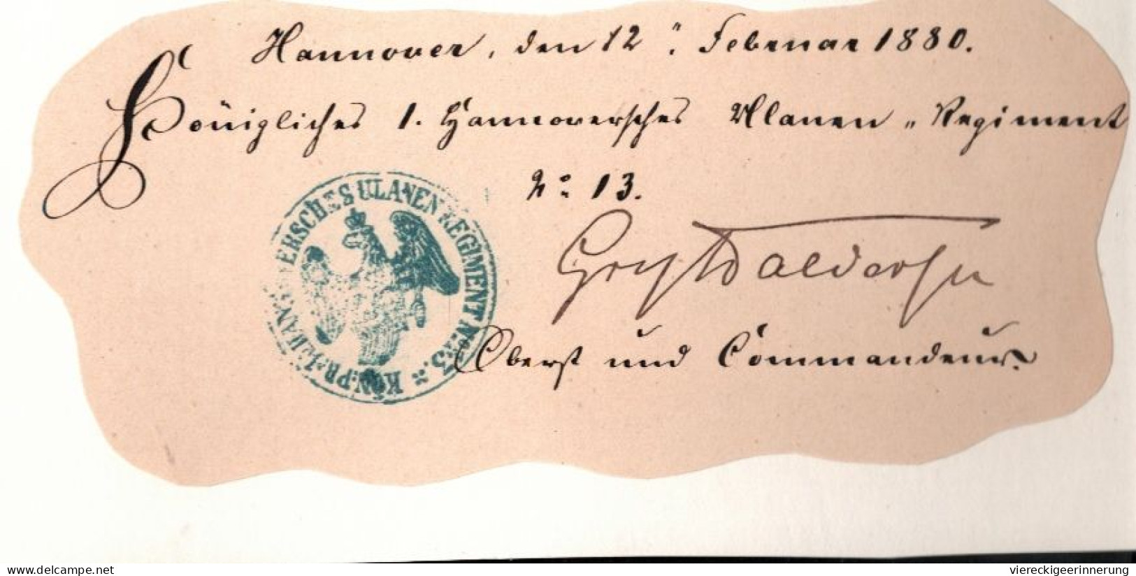 ! 1880 Autograph  Graf Friedrich Franz Von Waldersee, Ulanen Regiment No.13, Hannover, Militaria, Militär, Kommandeur - Politiques & Militaires