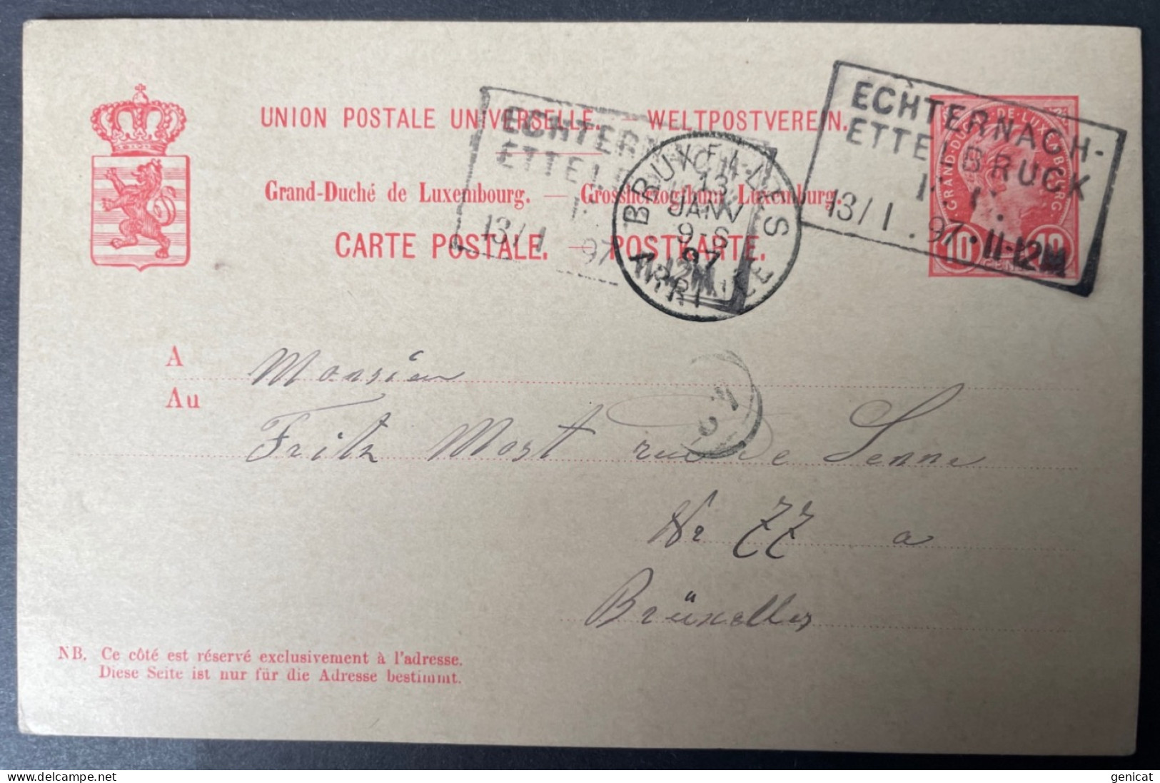 Luxembourg 1897 Entier Postal Oblitération Ambulant Convoyeur Echternach  Ettelbruck F.C - Ganzsachen