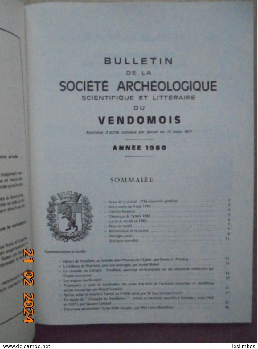 Bulletin De La Societe Archeologique Scientifique Et Litteraire Du Vendomois - Annee 1980 - Centre - Val De Loire