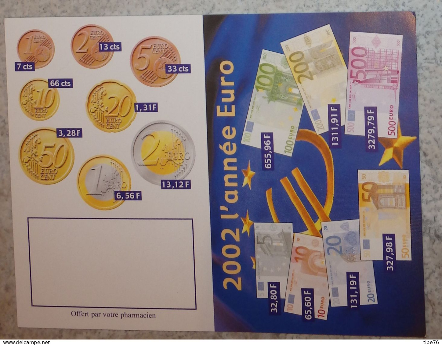 Petit Calendrier Poche 2002  L'euro Convertisseur Euro Franc  Pièces Billets - Petit Format : 2001-...