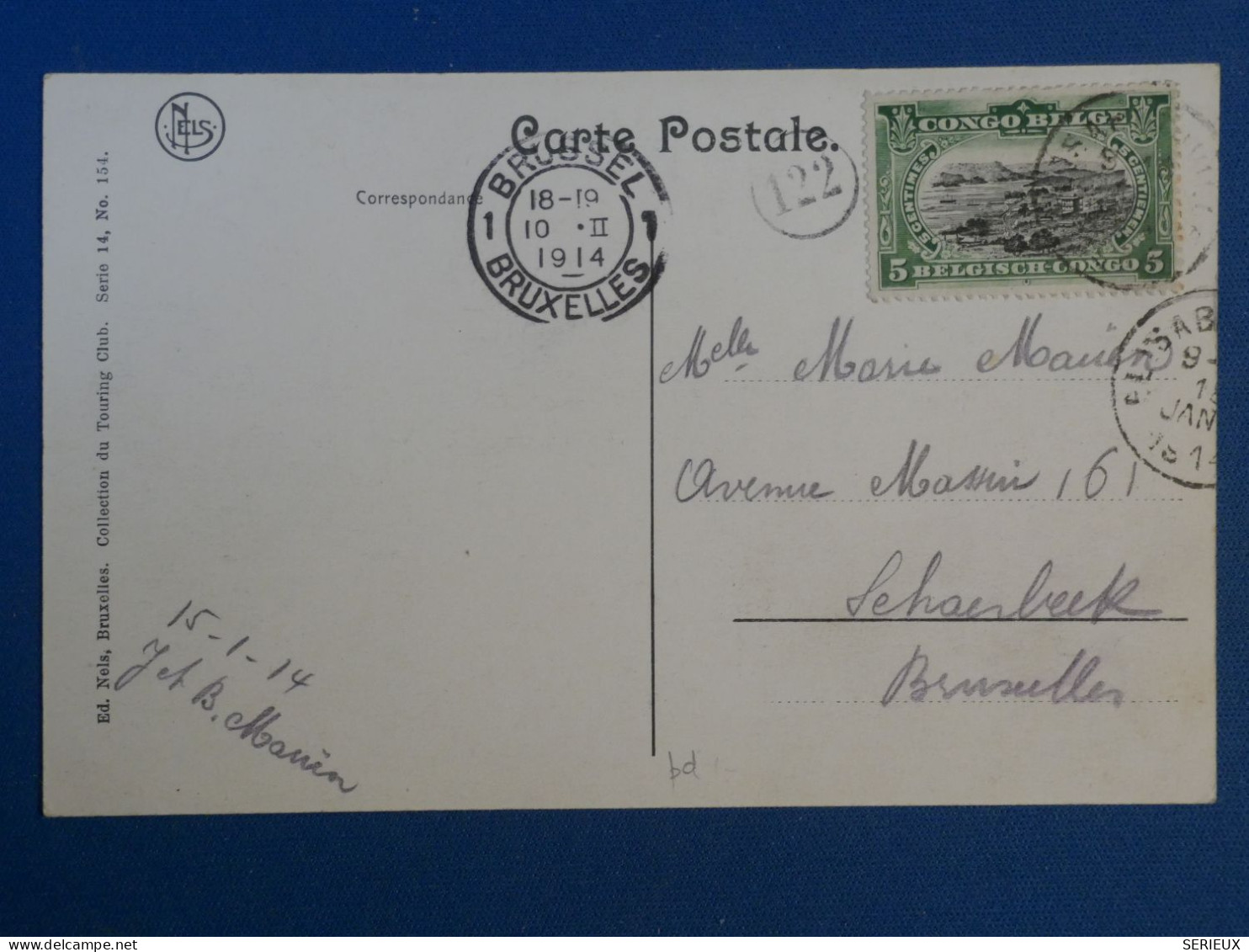 DJ 18 CONGO BELGE    BELLE CARTE   1914 ELISABETHV. A BRUSSELS  BELGIQUE +BOMA +AFF. PLAISANT+++ - Storia Postale